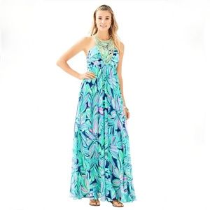 Lilly Pulitzer Lannette Maxi Dress High Tide Navy Dancing Lady, Size 8, MINT